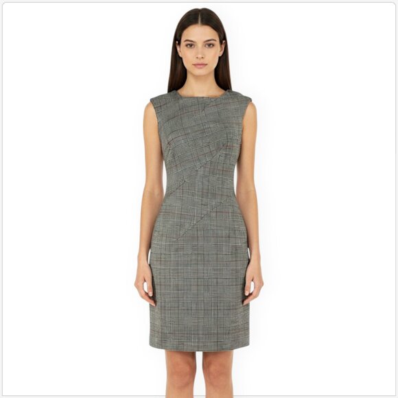 Paule Ka Paris Wool Checked Plaid Sheath Stretch Fitted Sleeveless Dress New 38 - Picture 1 of 7